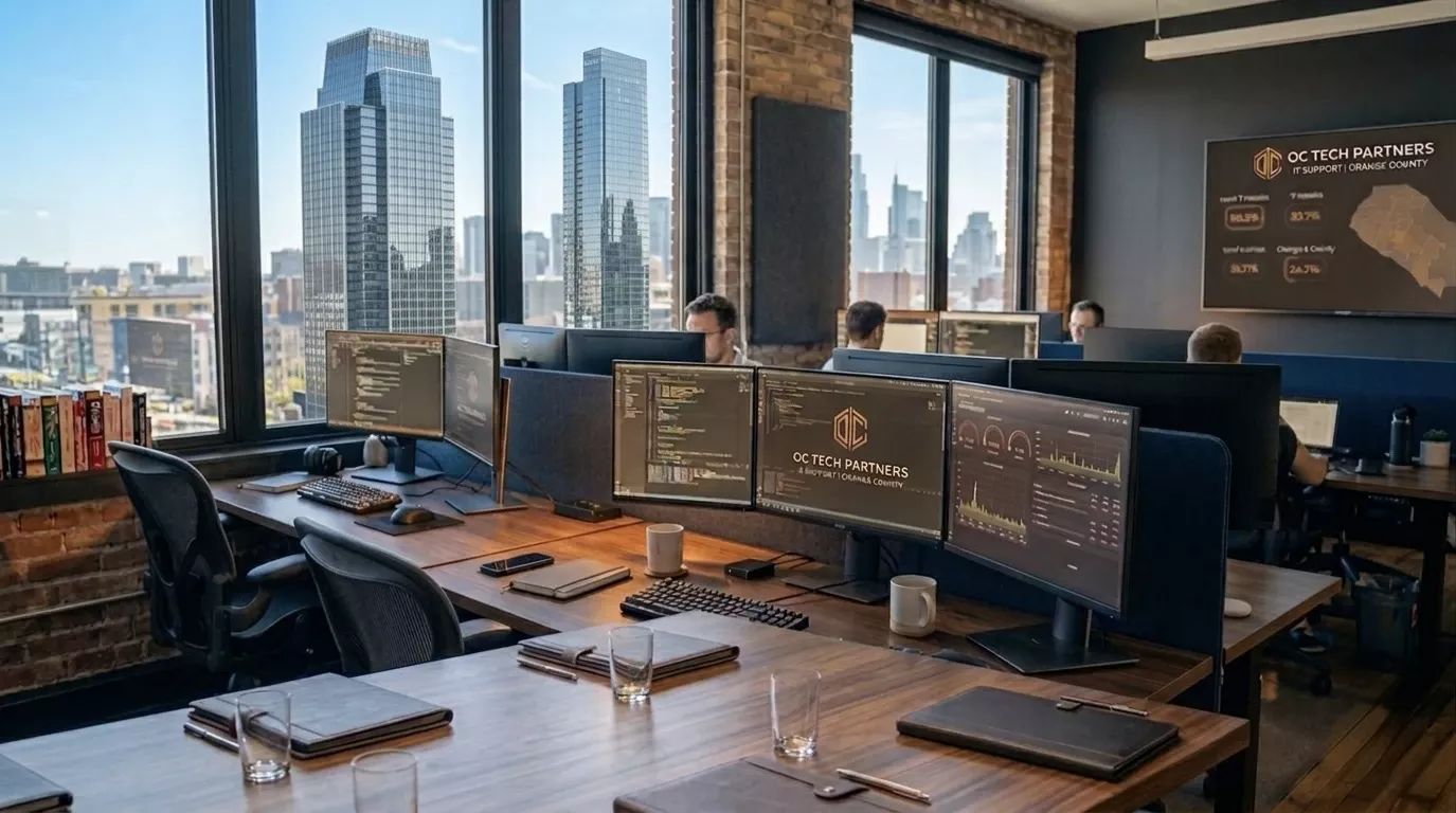 Small business office with organized workstations in Orange County, CA